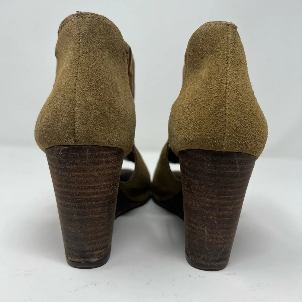 Lucky Brand Size 8.5 Reeves Brown Suede Peep Toe Wedge Bootie